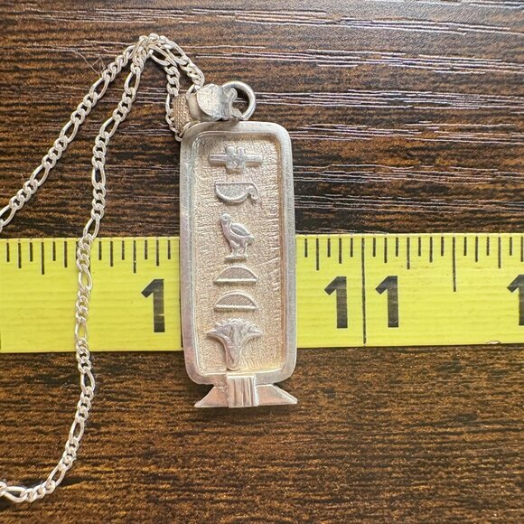 VTG Sterling Silver 925 Hieroglyphic Pendant Chain Necklace Size 26" Length - Picture 15 of 15